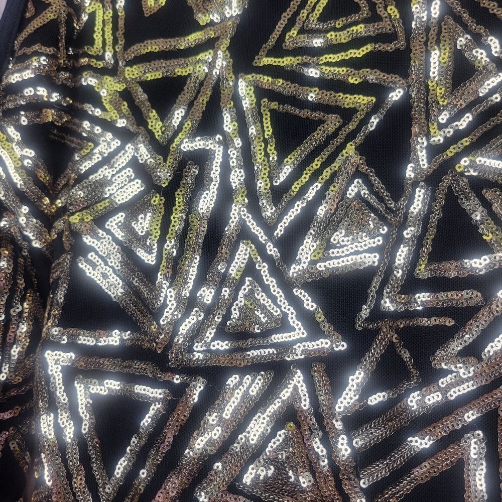 Weissman Black and Gold Geometric Sequin Unitard Dance Acro Costume size SA - Picture 3 of 6